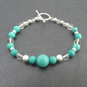 Turquoise (Xin Jiang), Rock Crystal & Sterling Silver Bracelet