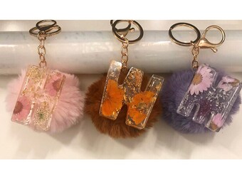 pom pom keyring with initial