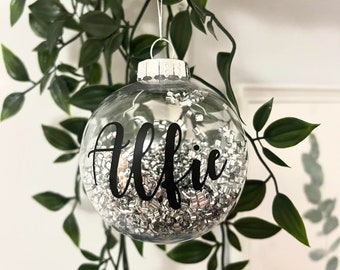 Personalised silver foil filled bauble / custom Christmas decoration