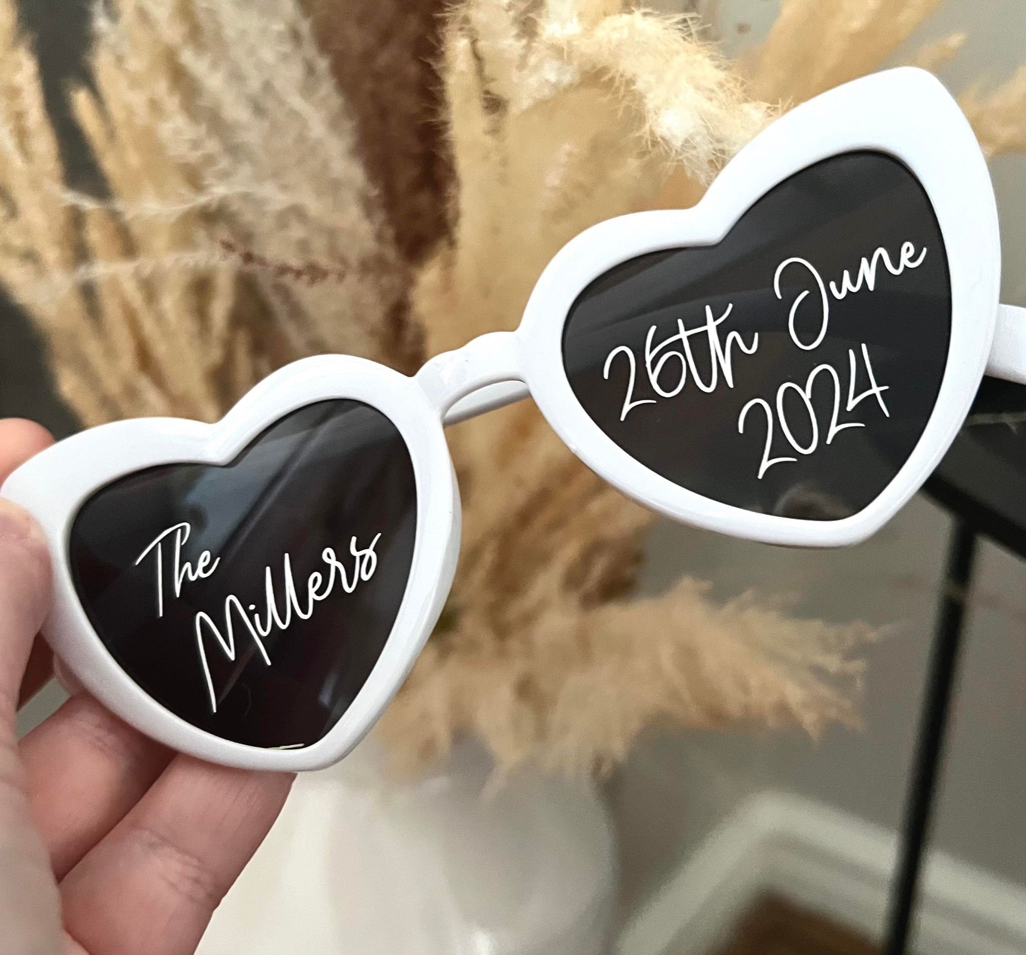 Personalized White Heart Sunglasses: Wedding Favors, Hen & Stag Party Personalized White Heart Sunglasses: Wedding Favors, Hen & Stag Party