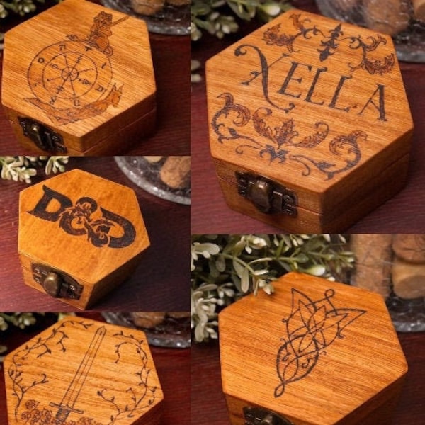 DICE BOX | Custom Handmade Personalized Fire Branded Wooden Box Made in Italy for DnD, Dungeons and Dragons, RPG | Fast Delivery at Checkout