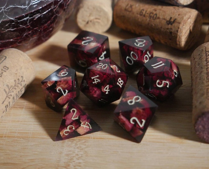 RED WINE Dice Real Cork Handmade Resin Set Made in Italy with Box for DnD, Dungeons and Dragons, Pathfinder Fast Delivery at Checkout image 1