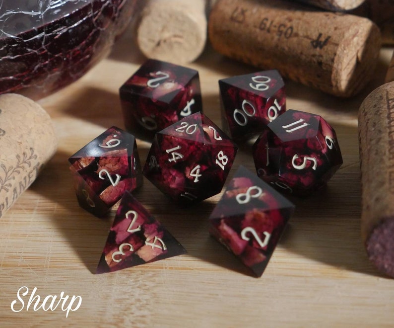 RED WINE Dice Real Cork Handmade Resin Set Made in Italy with Box for DnD, Dungeons and Dragons, Pathfinder Fast Delivery at Checkout image 3