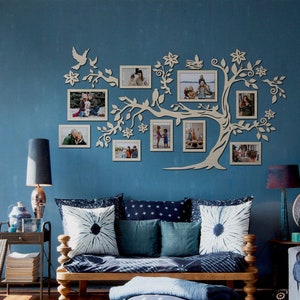 Large Wooden Family  Photo Collage Frames, Family Tree Of Life, 25th Anniversary Gift, Family Tree Wall Wooden Sticker