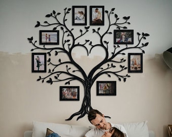 Family Tree Wall Decal, Family Tree Photo Collage, Family Rules Tree, Wooden Wall Art For Living Room, Staircase Wall Decor Ideas