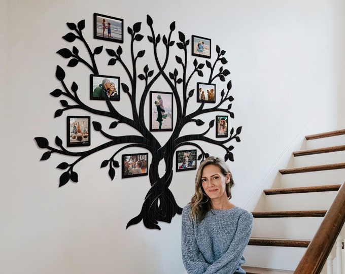 Large Family Tree Wall Art, Custom Family Photo Collage, Family Photos Frames, Wooden Family Tree, Parents Wedding Anniversary Gift