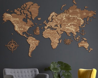 Wooden Push Pin World Map, Black Wooden World Travel Map, Black Map Of The World Wall Art, Decor Ideas For Offices, World Map With Pins