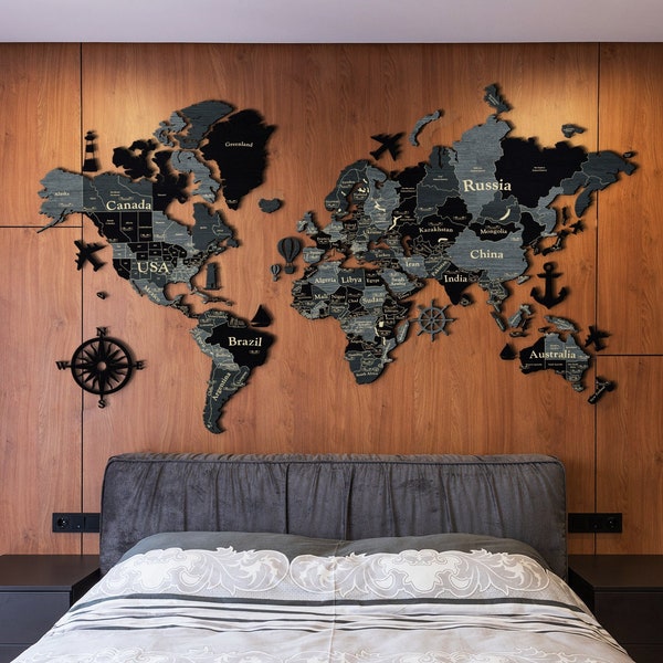 Grote 3D-wereldkaart, XXL-kaart om reizen te markeren, extra grote muurkaart, punaisekaart van de wereld