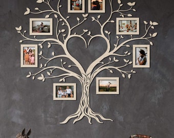 Family Photos Collage, Wooden Tree Of Live, Custom Wall Decal, Photo Frames Wall Collage, Wedding Anniversary Gift For Parents