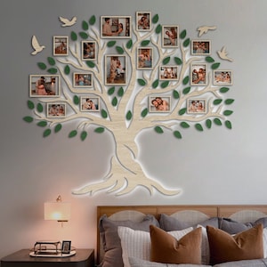 Wood Led Tree With Photo Frames, Family Photo Collage, Large Led Family Tree