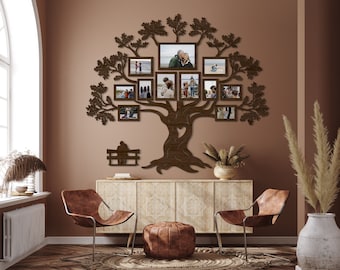 Large Family Photo Tree, Family Photo Frames Collage, Wooden Family Tree, Wedding Anniversary Gift For Parents