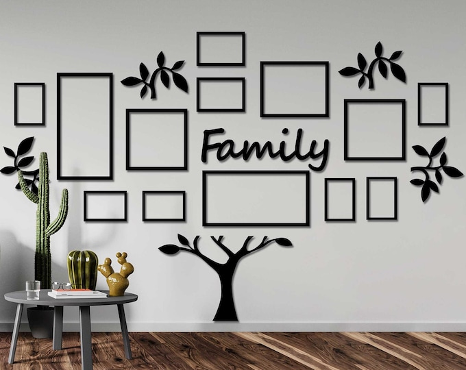 Family Tree Wall Art Photo Collage, Family Tree Charts, Family Photos In Wooden Frames, Wooden Tree of Life, Wooden Family Tree