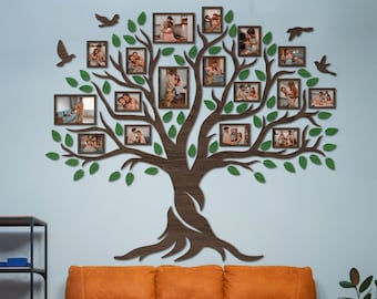 Family Photos Wall Collage Tree, Anniversary Gift, Wooden Family Tree With Photo Frames, Collage Picture Frames, Family photo frame for wall
