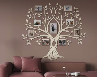 Collage de fotos de boda, Árbol de la vida de madera, Adhesivo de pared de árbol genealógico de madera, Collage de marcos de fotos familiares, Regalo para padres, Regalo de inauguración de la casa