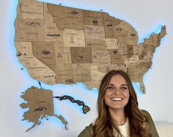 US travel map led light, US wood travel map, US map with pins,Wooden push pin map United States,Us map with states,Push pin map of Usa