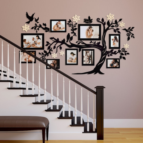 Large Wall Decorations for House Office School Family Tree Wall Decal Easy To Stick Wooden Family Tree With Photo Frames Large Wall Sticker