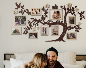 Large Wall Decorations Easy To Stick, Wooden Family Tree With Photo Frames, Family Tree Wall Decal, Organizer For Family Photos