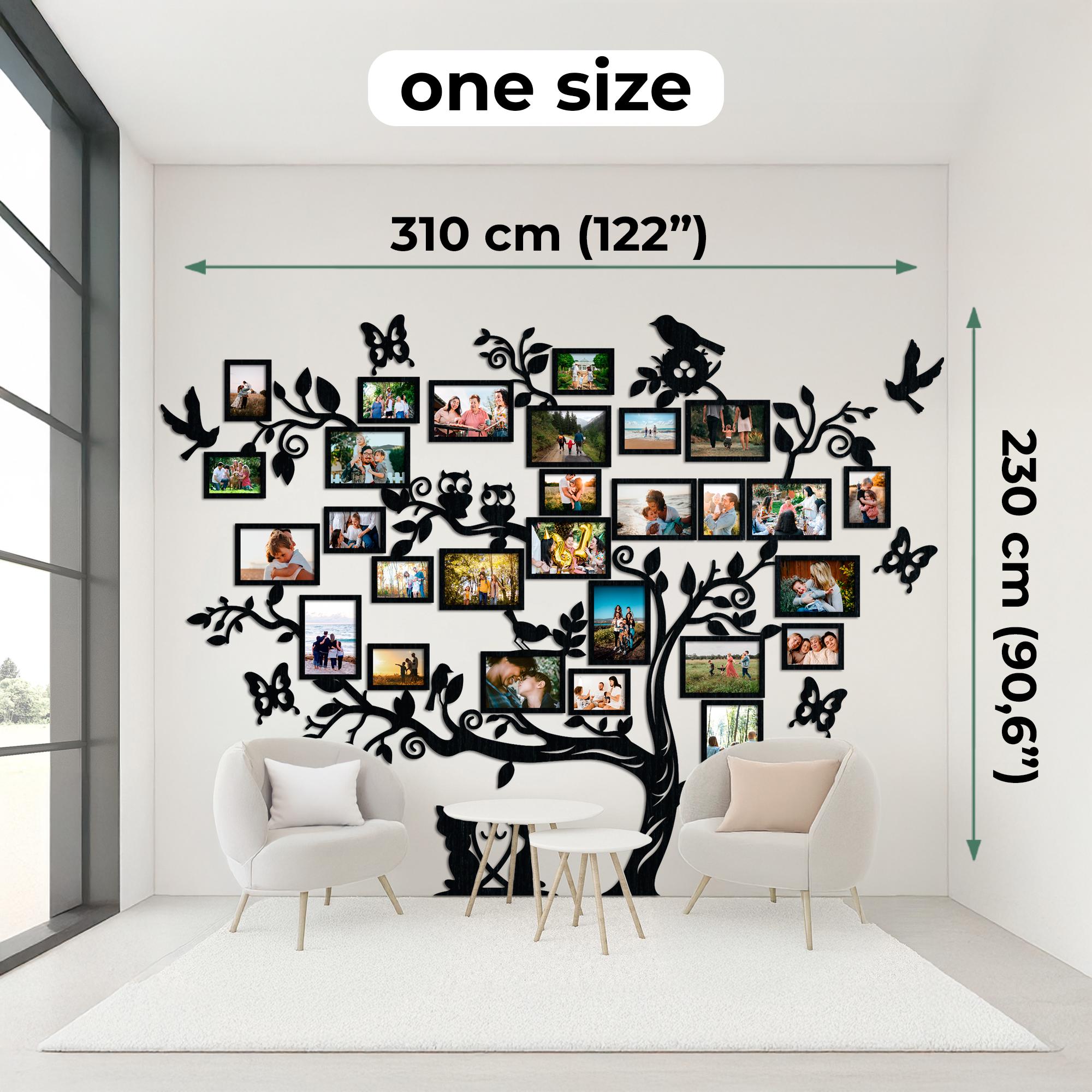 Wooden Collage Picture Frame Set For Wall - Family Tree Gallery With 6x8 & 4x6 Frames, Black, Includes Wall Stickers
