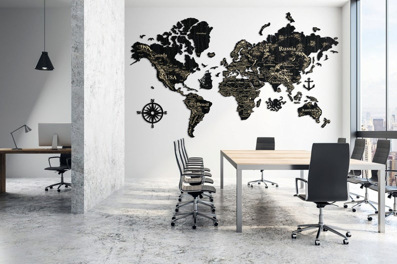 Wood Wall Map With Push Pins Wooden World Map Large Travel Etsy