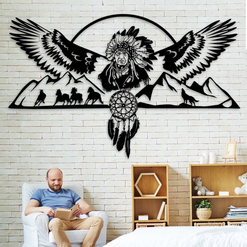 Glorious American Indian Wooden Wall Art With Dream Catcher Etsy