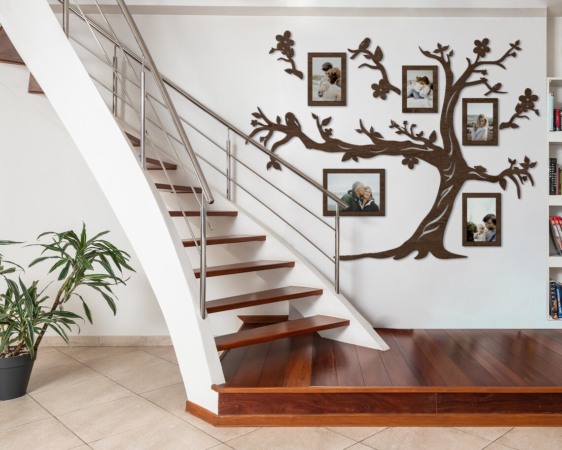 Family Tree Wall Art Decor Family Photos Collage Wooden Tree Etsy
