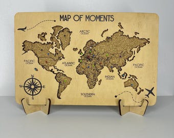 Mapa del mundo con chinchetas, Mapa de viaje con chinchetas de corcho, Tablero de recuerdos de aventuras, Regalo para viajeros, Mapa del mundo con chinchetas, Mapa del mundo con chinchetas