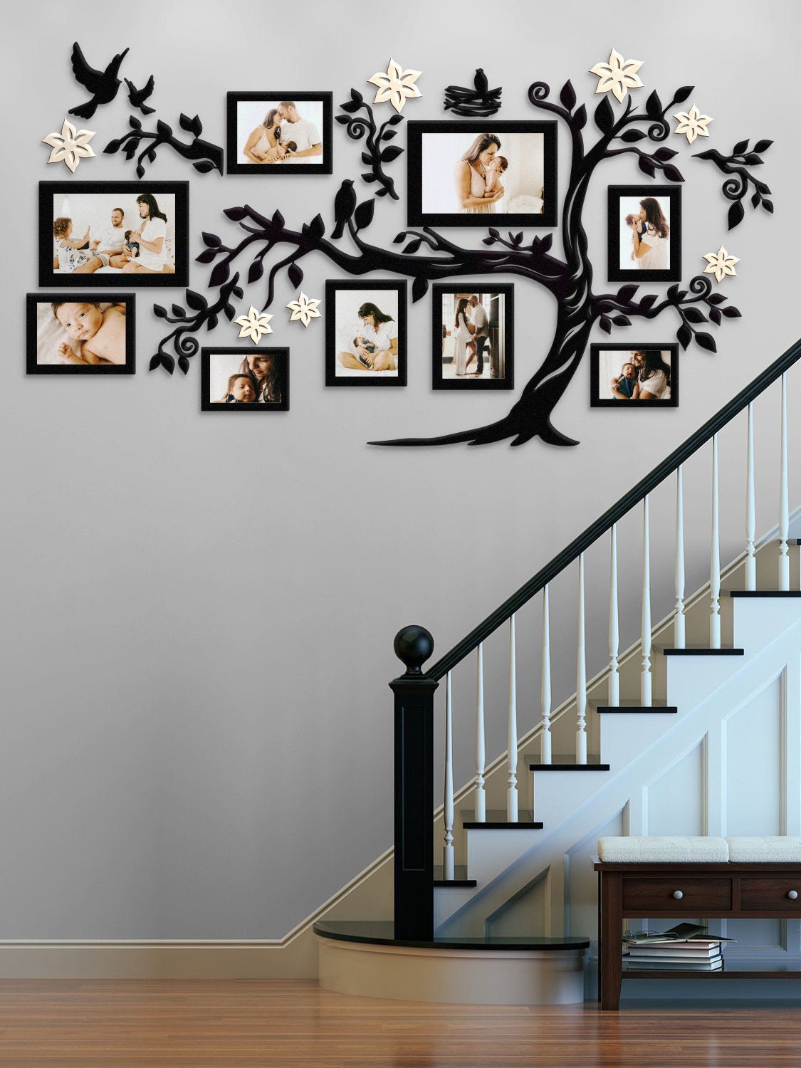 Vinilo decorativo para pared de árbol genealógico grande, marco de fotos  negro para decoración de pared de árbol, calcomanía mural, decoración