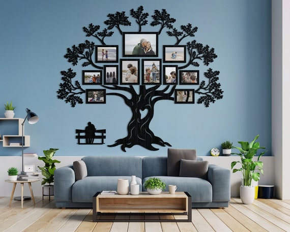 Wooden Family Tree with Frames / Family Tree Wall Art for Living