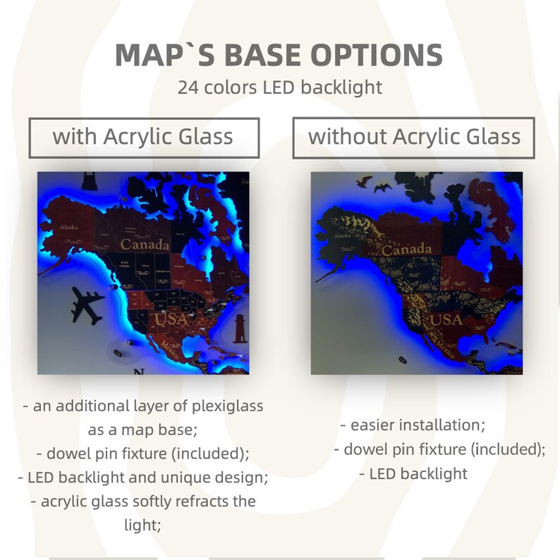 Rgb Led US Map 3D LED Map of United States Wooden Push Pin - Etsy