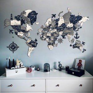 Cartes de voyage avec punaises, carte murale en bois, carte 3D du monde, carte du monde en bois, art mural carte du monde, décoration murale carte