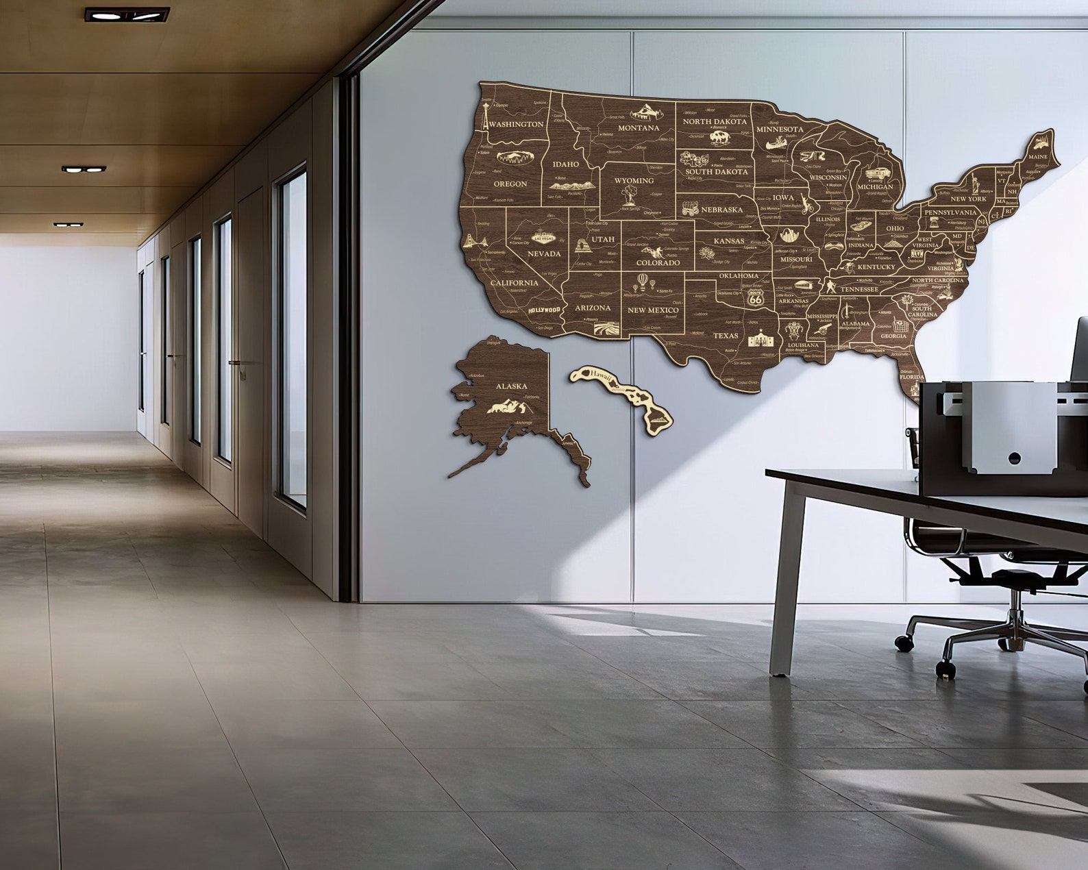 Wooden Wall Map of the United States USA States Main Etsy