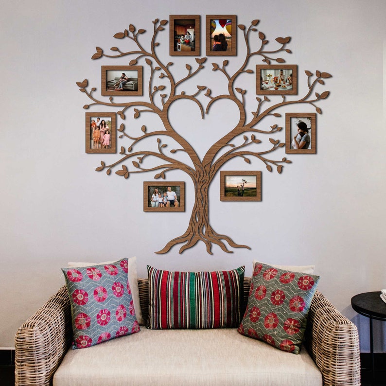 Photo Frames Wall Collage, Wooden Tree of Life, Family Birthstones Tree, Tree of Life Wall Sticker, Family Reunion Tree, Custom Family Tree Light Walnut