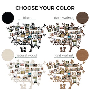 Arte mural de árbol genealógico de madera, collage de fotos familiares grandes enmarcadas, árbol de la vida de madera, regalo para padres, regalo para el primer aniversario de bodas imagen 4