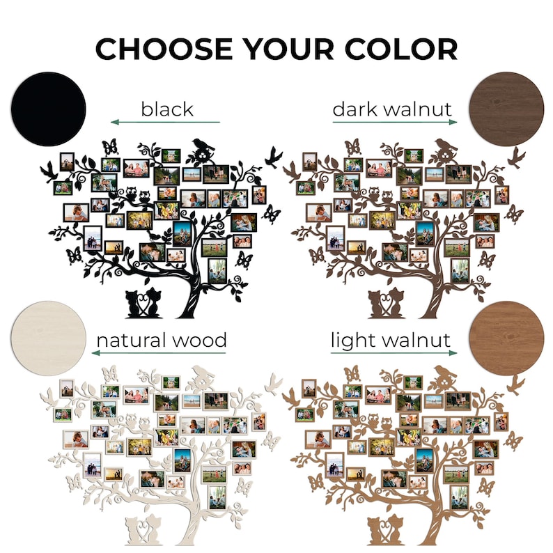 Arte mural de árbol genealógico de madera, collage de fotos familiares grandes enmarcadas, árbol de la vida de madera, regalo para padres, regalo para el primer aniversario de bodas imagen 4