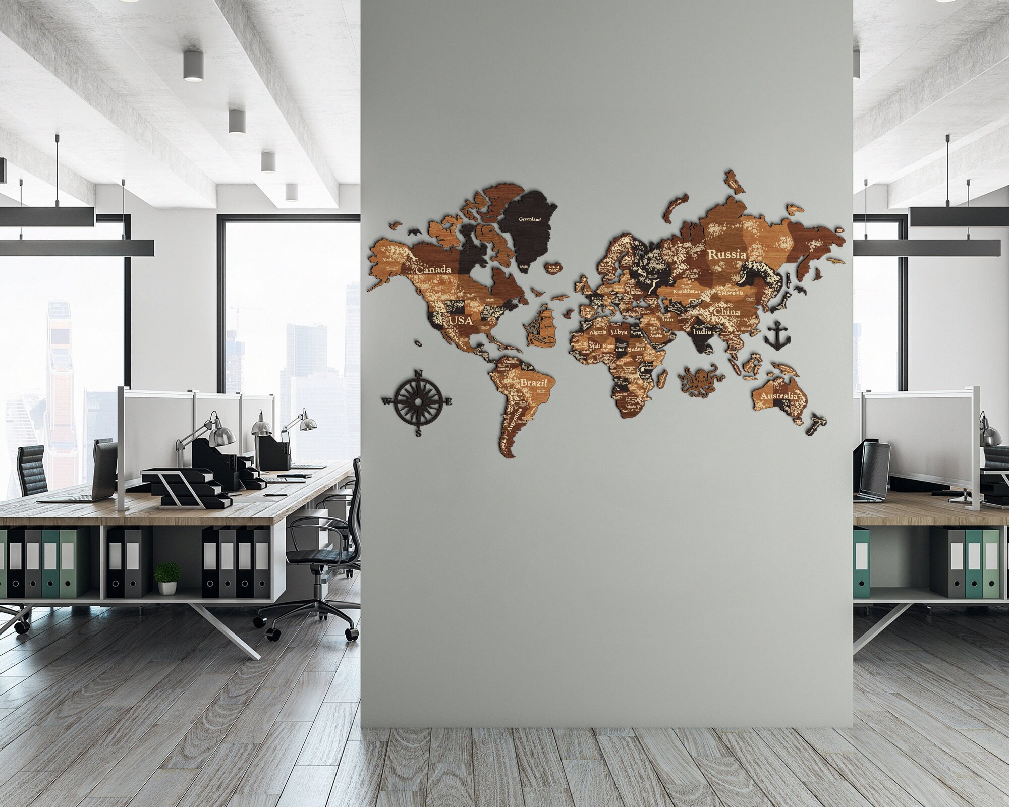 3D Wooden World Map Wood Push Pin Travel Map XXL Map Wall Etsy