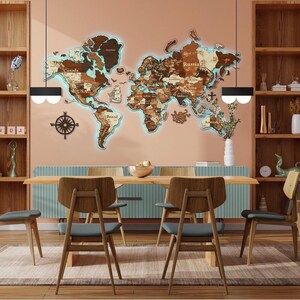 3D Holzwandkarte, RGB LED Wandkarte, große Holz Weltkarte, Geschenk zum 25