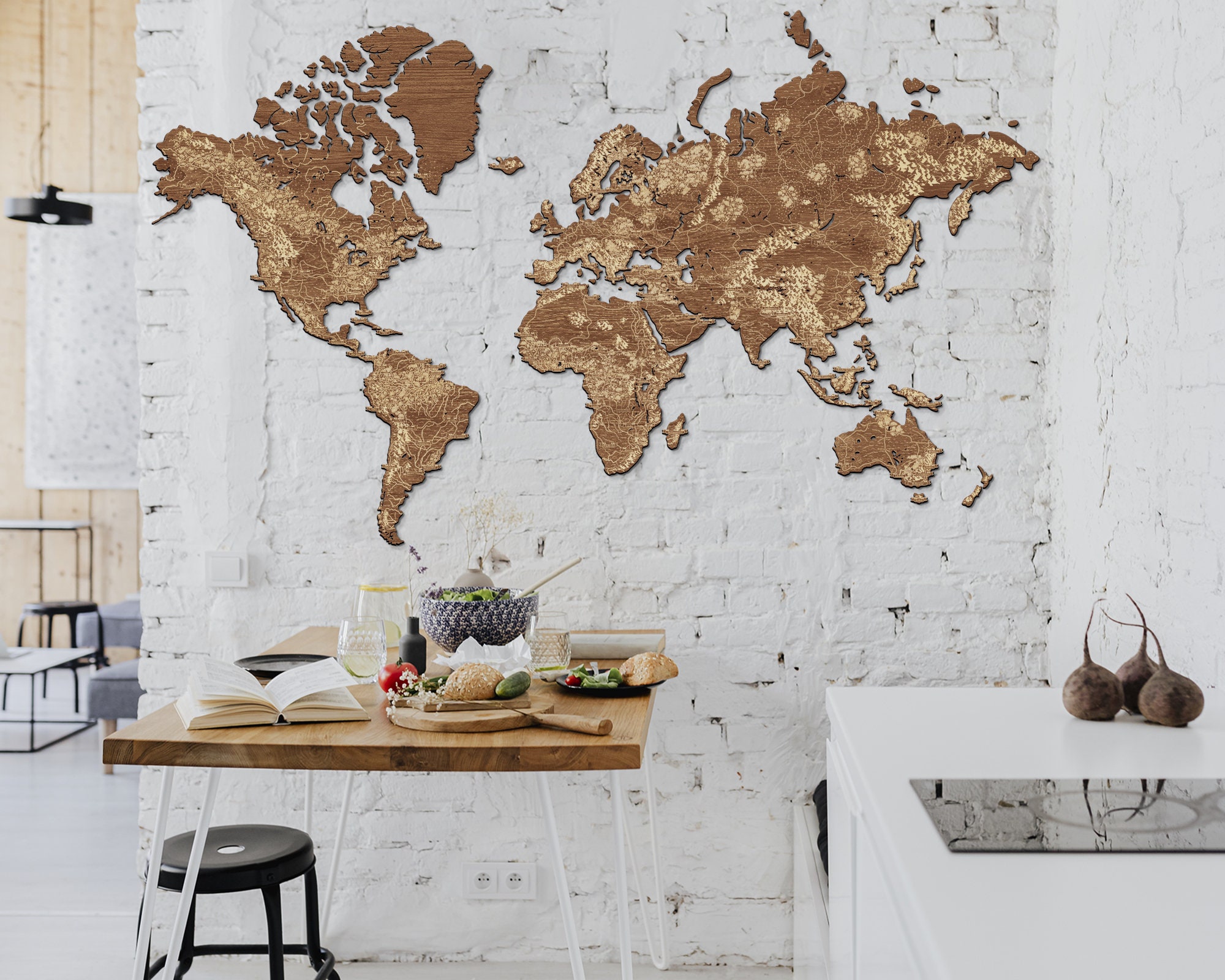 Wooden World Map Wall Art, Rustic Wall Decor, Push Pin Travel Wall Map,  Housewarming Gift for First Home, Apartment, Room, Home Gift for Mom 