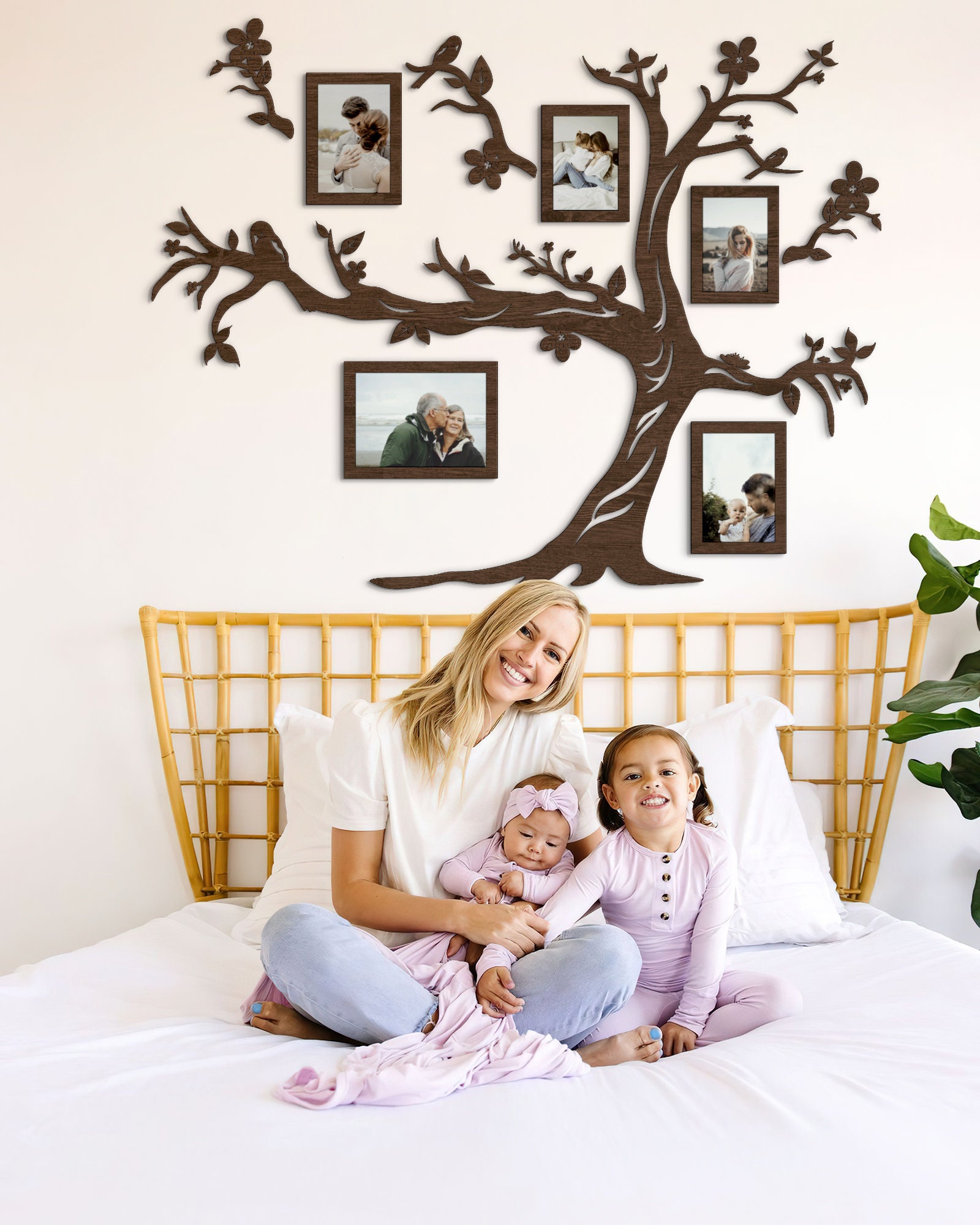 Family Tree Wall Art Decor Family Photos Collage Wooden Tree Etsy