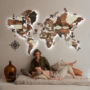 Led 3D Wandkarte Kunst, Led Wandkunst, Wohnung Dekor, Weltkarte mit LED-Beleuchtung, beleuchtete Weltkarte verfügbar