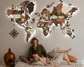 Mapa de pared 3D con iluminación LED, arte de pared con iluminación LED, decoración de apartamentos, mapa del mundo con iluminación LED, mapa del mundo iluminado disponible