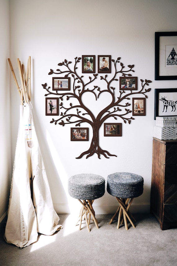 Árbol de madera de la vida, marcos de fotos, collage de pared, collage de  fotos familiares, pegatina de pared personalizada, regalo de aniversario de  boda para padres -  México