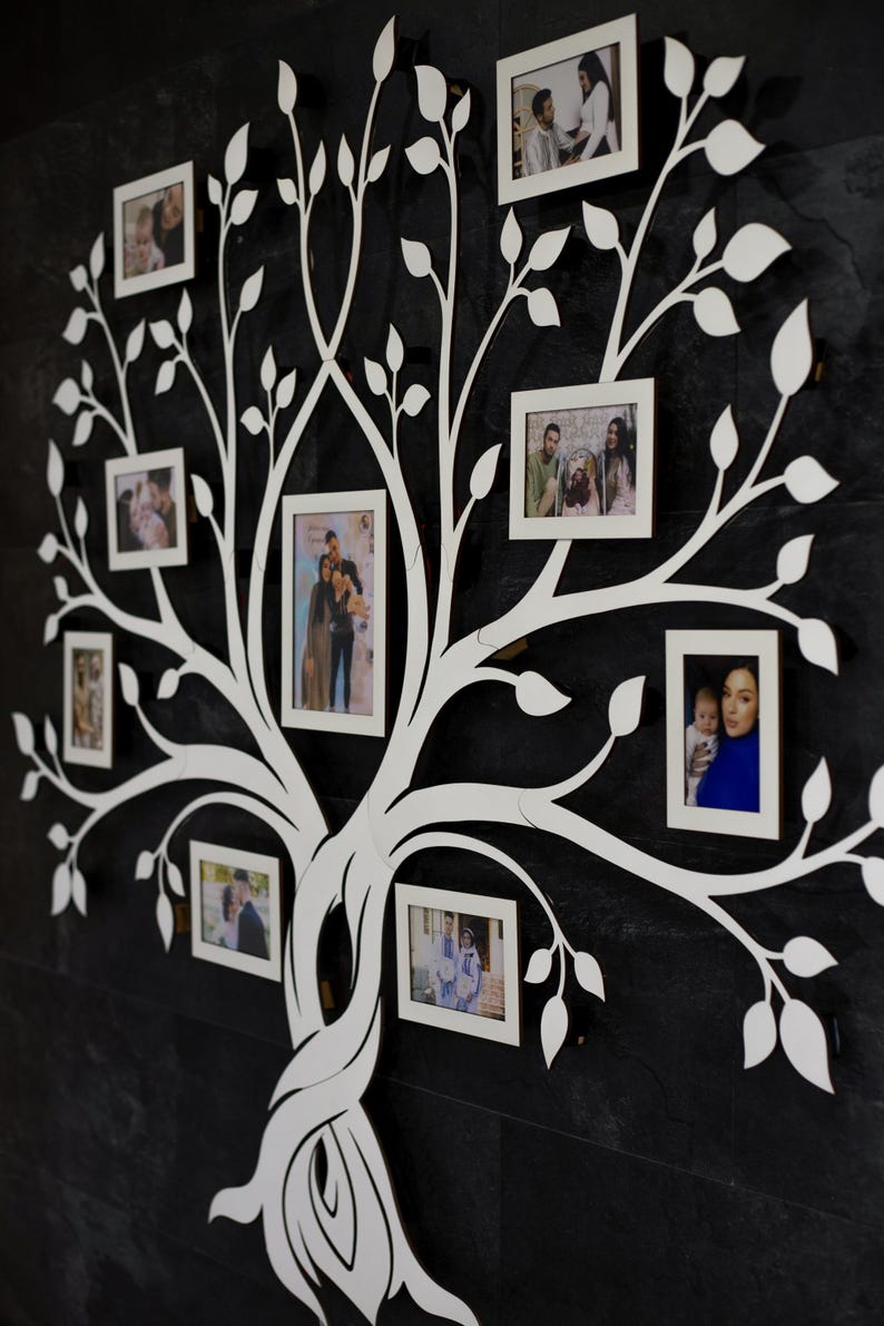 Geführte Fotocollage, hölzerner Stammbaum, Familienfotorahmen, 1. Hochzeitstaggeschenk, geführte Wanddekoration Bild 3