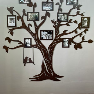 Large Family Tree Art, 10th Wedding Anniversary Gift, Family Photo Wooden Frames Collage