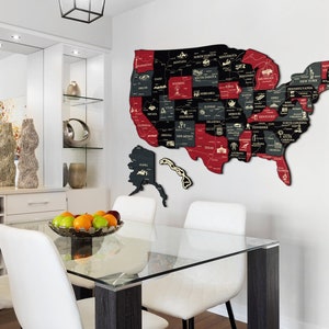Holz Pin Anstecknadel US Map, 3D-Karte der Vereinigten Staaten mit US-Grenzen, Namen, Hauptstädten, tolles Reisegeschenk