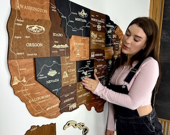 Landkarte der USA, Landkarte der Vereinigten Staaten von Amerika mit Pins, Landkarte der Vereinigten Staaten von Amerika mit Pins
