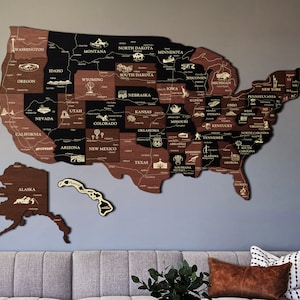 USA Karte, 3D USA Reisekarte, Pinnwand US Karte, Reisegeschenk, Holzkarte der USA, Geschenk zum 10