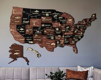 United States Map, 3D USA travel Map, Push Pin US Map, Travel Gift, Wood Map Of USA, 10th Anniversary Gift, New Apartment Decor