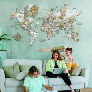 3D-wereldkaart om reizen te markeren, extra grote kaart, houten 3D-wereldkaart, muurkaart van de wereld, punaisekaart van de wereld