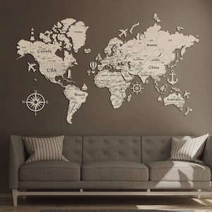 Houten wereldkaart kunst aan de muur, houten wereldkaart prikbord, houten wereldkaart kunst, houten wereldkaart, grote wereldkaart, push pin wereldkaart