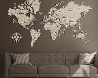 Arte mural de mapamundi de madera, tablero de corcho con mapamundi de madera, arte de mapamundi de madera, mapamundi de madera, mapamundi grande, mapamundi con chinchetas